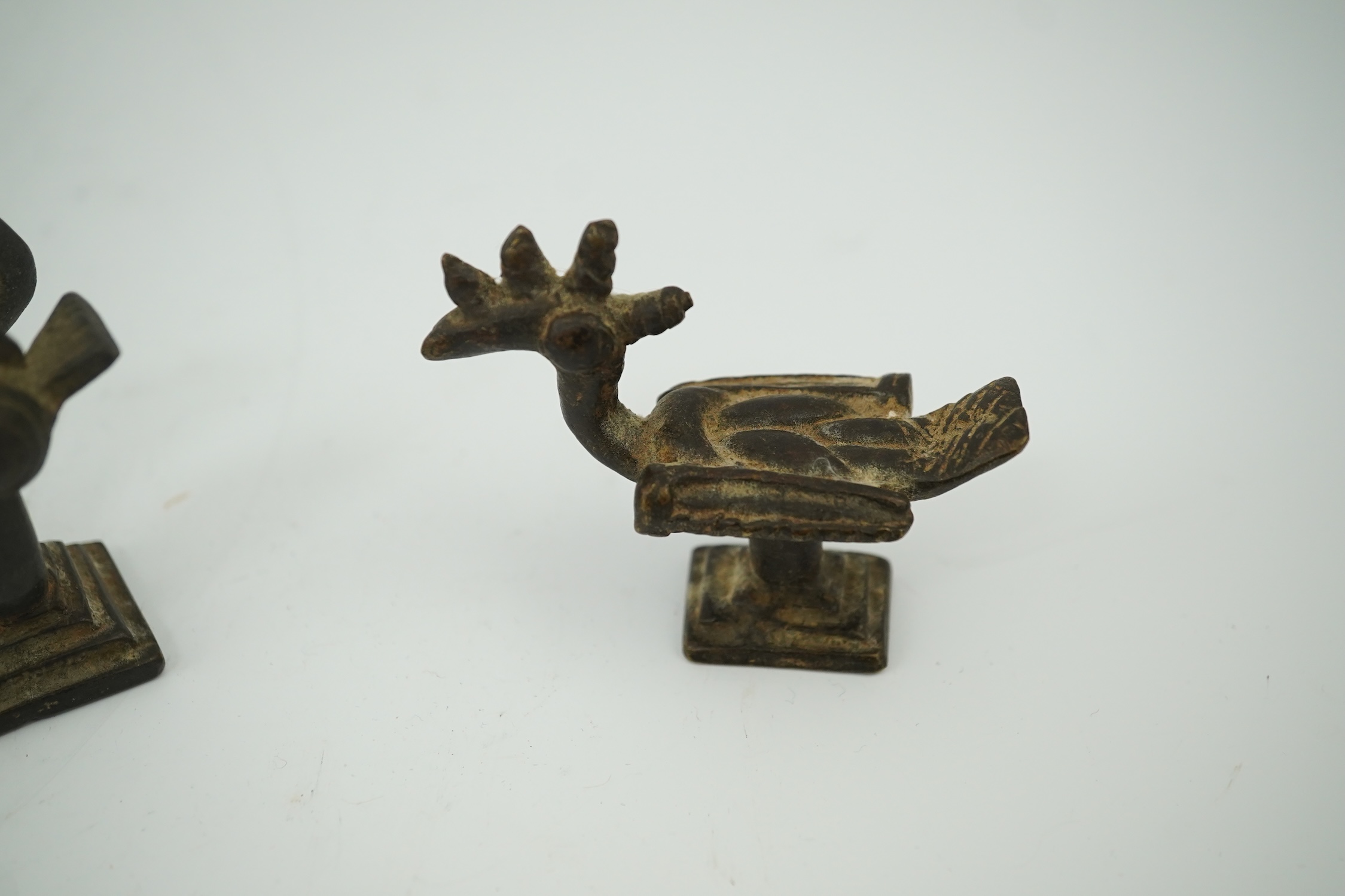 Three African bronze ‘bird’ gold weights, largest 6cm wide. Condition - good